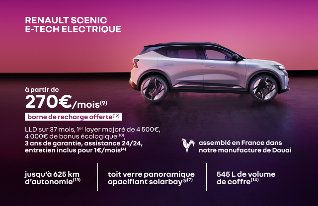 RENAULT SCENIC E-TECH ELECTRIQUE à partir de 270€/mois(9) borne de recharge offerte(12)